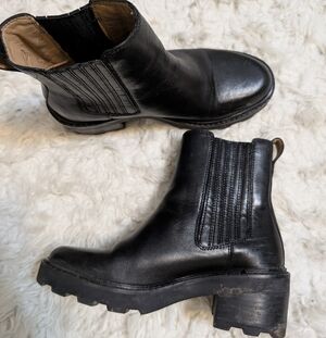 Madewell The Gwenda Platform Ankle Boot Black Leather Chunky Heel Size 7.5 EUC